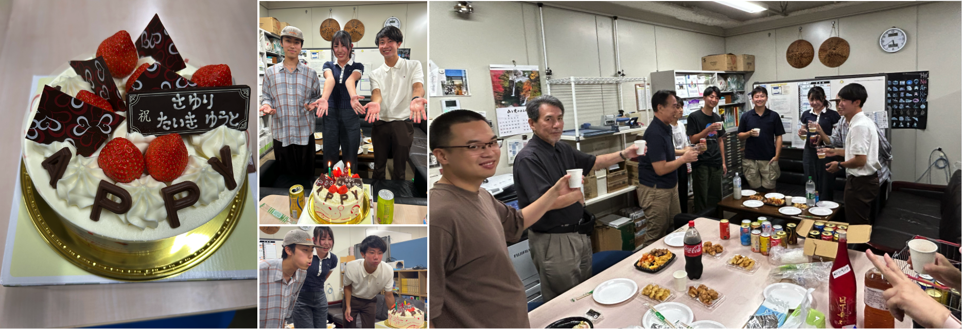 9月4日、米原さん、松本君、川瀬君の大学院合格および就職内定のお祝いをしました。